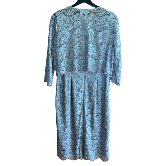 Alex Evenings Dress Size 12 Silver 2 PC Midi Lace Sparkle Sheath Jacket - Picture 4 of 16